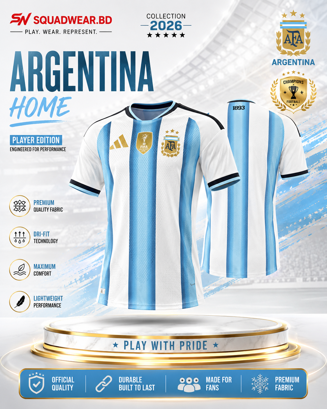 Argentina 2026 Home Player Edition Football Jersey