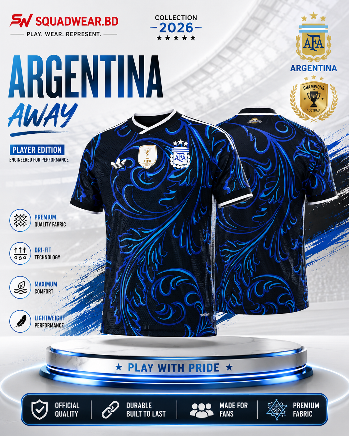 Argentina 2026 Away Player Edition Football Jersey